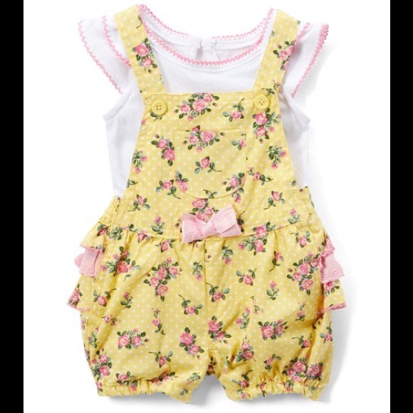 Nannette Floral Shortalls/White Contrast-Trim Top